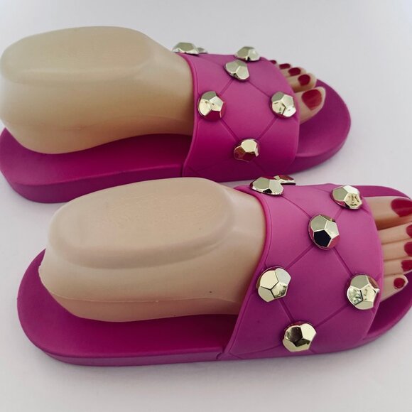 ASOS Design Women's Pink Slides Sandals US Size 8 Embellished with Gold Studs - Picture 5 of 14